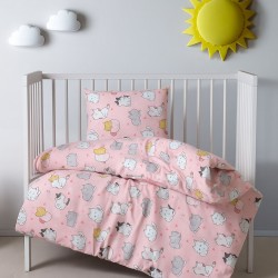 Lenjerie de pat pentru copii din bumbac fin cu iepurași.