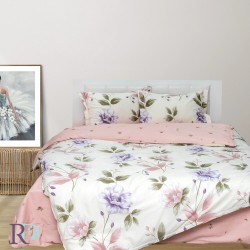 Set de lenjerie de pat Daria din bumbac cu volan și fermoar în culoare roz-floral