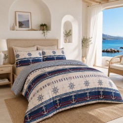 Set de lenjerie de pat dublu din ranfors cu design marin