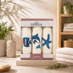 3 buc. Prosoape de baie cu ocean și broderie 30/50