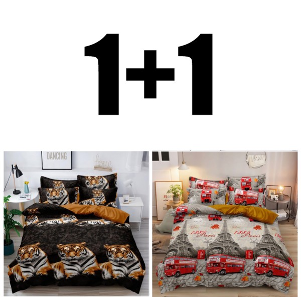 Lenjerie de pat single VINTAGE NOVA și 3D TIGER set de 2 bucăți