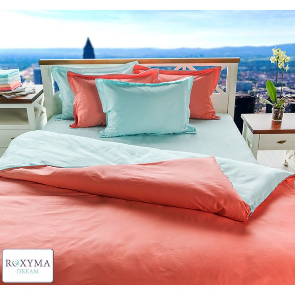 Lenjerie de pat bumbac satinat Coral și Aqua