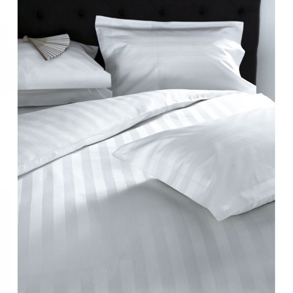 5 piese Lenjerie de pat de lux WHITE bumbac satinat cu dungi