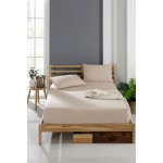 Set de două fețe de pernă și cearșaf cu elastic 180/200 bumbac Bej
