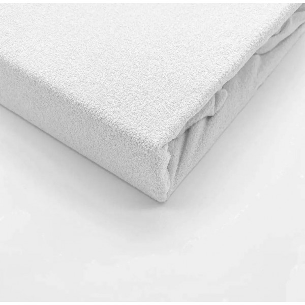 Set două fețe de pernă și cearșaf de pat cu elastic material frotté Alb 160/200