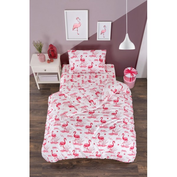 Lenjerie de pat dublu cu decor Flamingo